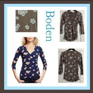 Boden Faux Wrap Jersey Floral Surplice 3/4 Sleeve Viscose Top Size 6R